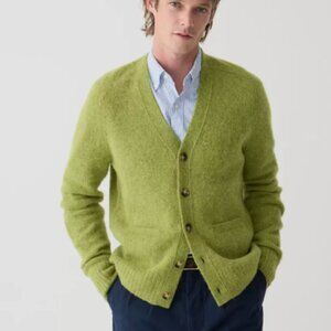 J. Crew Brushed Wool V-Neck Cardigan SweaterPockets Green Apple Medium